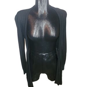 Grand Black Open Front Cardigan